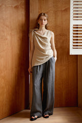 Adjustable Lace-Up Pleated Top