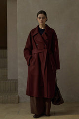 Wide-Lapel Belted Reversible Double-Breasted Coat