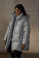 Cocoon Hooded Mid-Length Down Jacket