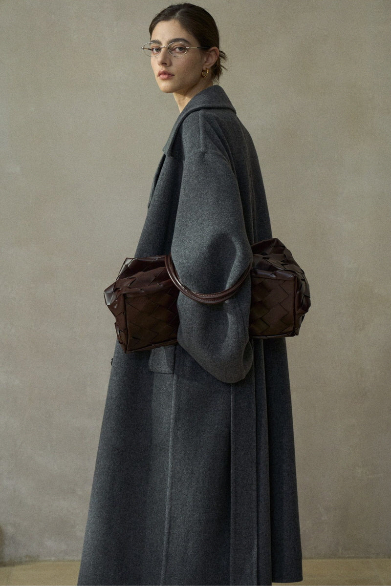 Wide-Lapel Belted Reversible Double-Breasted Coat