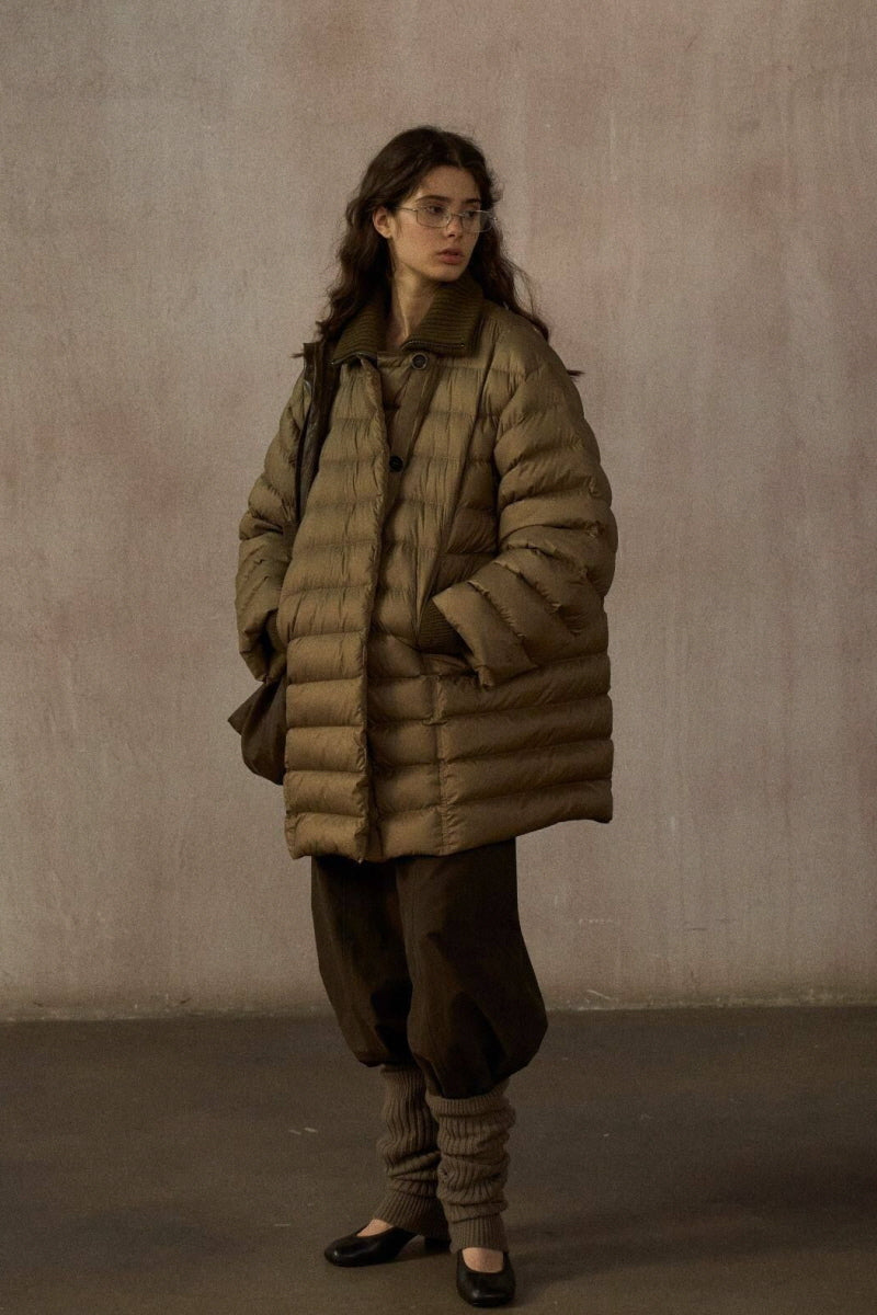 Cozy Collarless Quilted Down Jacket