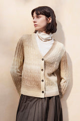 Gradient V-Neck Slouchy Knit Cardigan