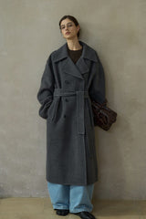 Wide-Lapel Belted Reversible Double-Breasted Coat