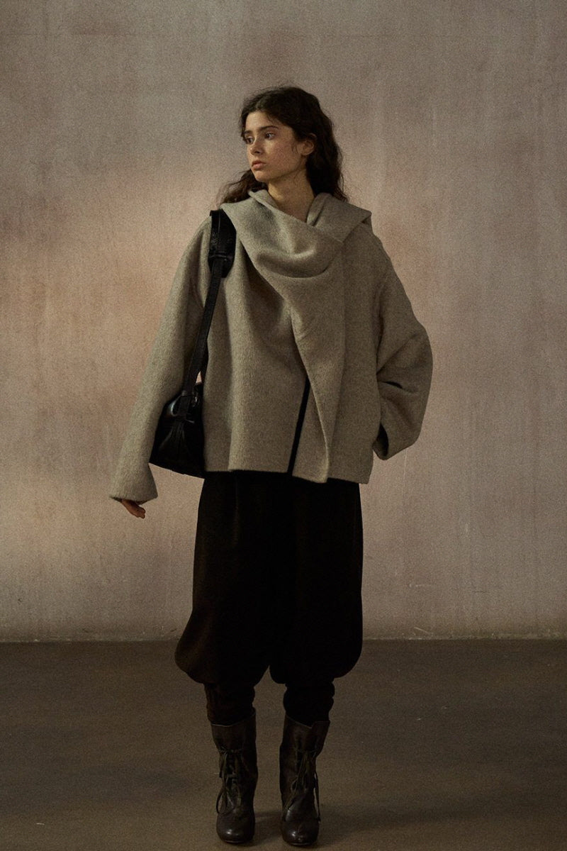 Asymmetric Scarf Collar Reversible Jacket