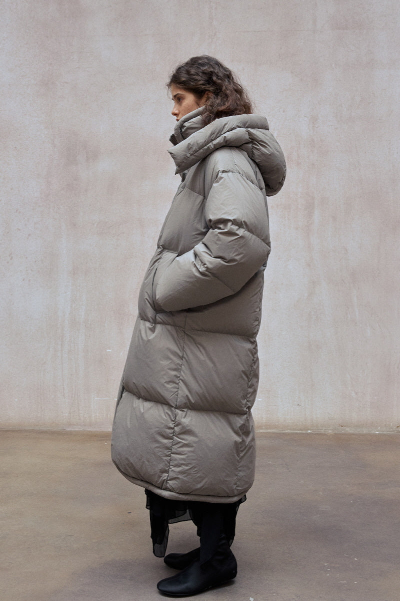Detachable-Hood Ultralight Long Puffer Coat