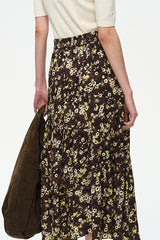 Lace-Up Vintage Floral Midi Skirt
