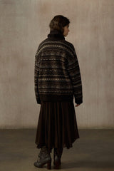 Oversized Fair Isle V-Neck Cardigan