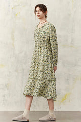 Lace-Up Flowy Pleated Dress