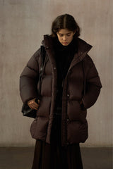 Cocoon Hooded Mid-Length Down Jacket