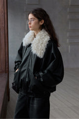Detachable Fur Collar Bomber Jacket