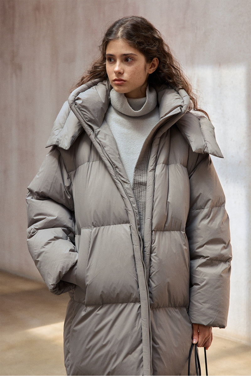 Detachable-Hood Ultralight Long Puffer Coat