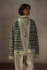 Oversized Fair Isle V-Neck Cardigan