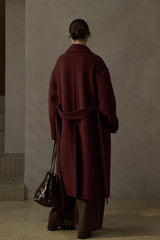 Wide-Lapel Belted Reversible Double-Breasted Coat