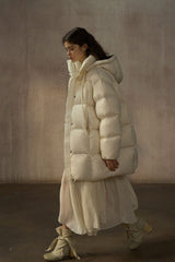 Cocoon Hooded Mid-Length Down Jacket