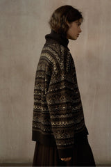 Oversized Fair Isle V-Neck Cardigan