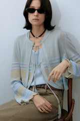 Cut-Out Knit Contrasting Cardigan
