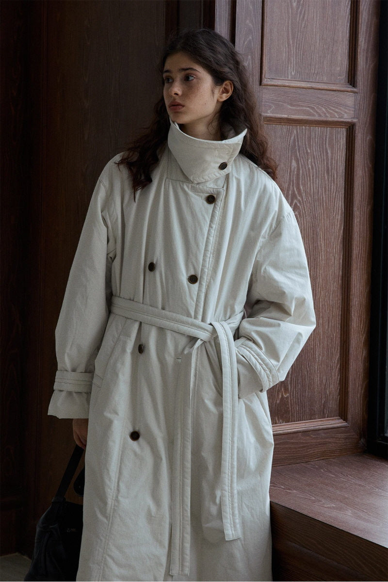 Double-Breasted Padded Long Coat