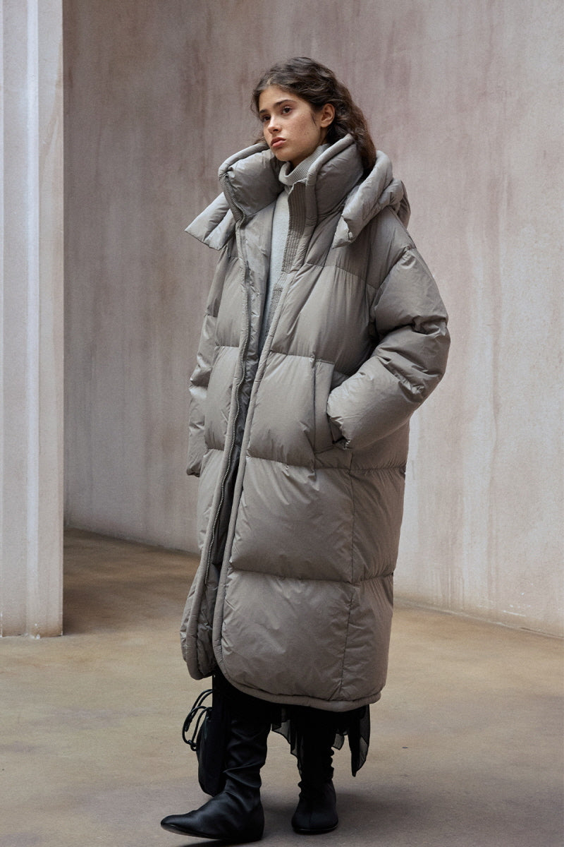 Detachable-Hood Ultralight Long Puffer Coat