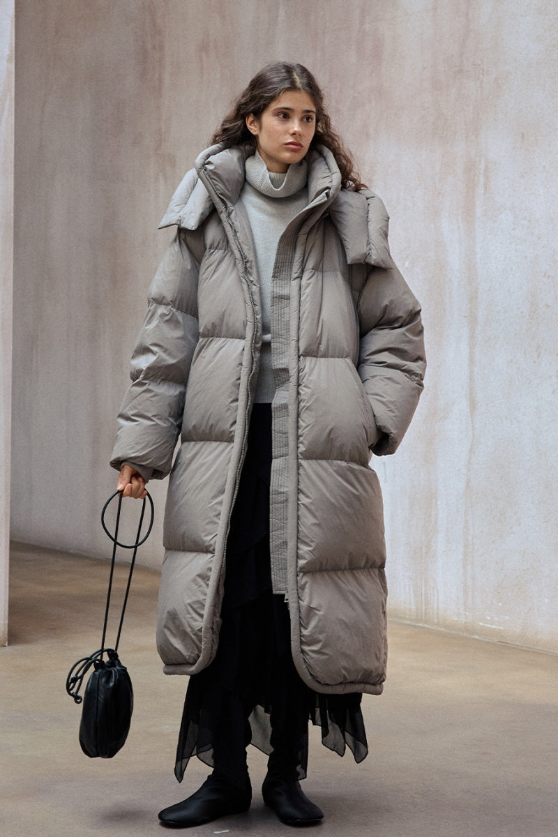 Detachable-Hood Ultralight Long Puffer Coat