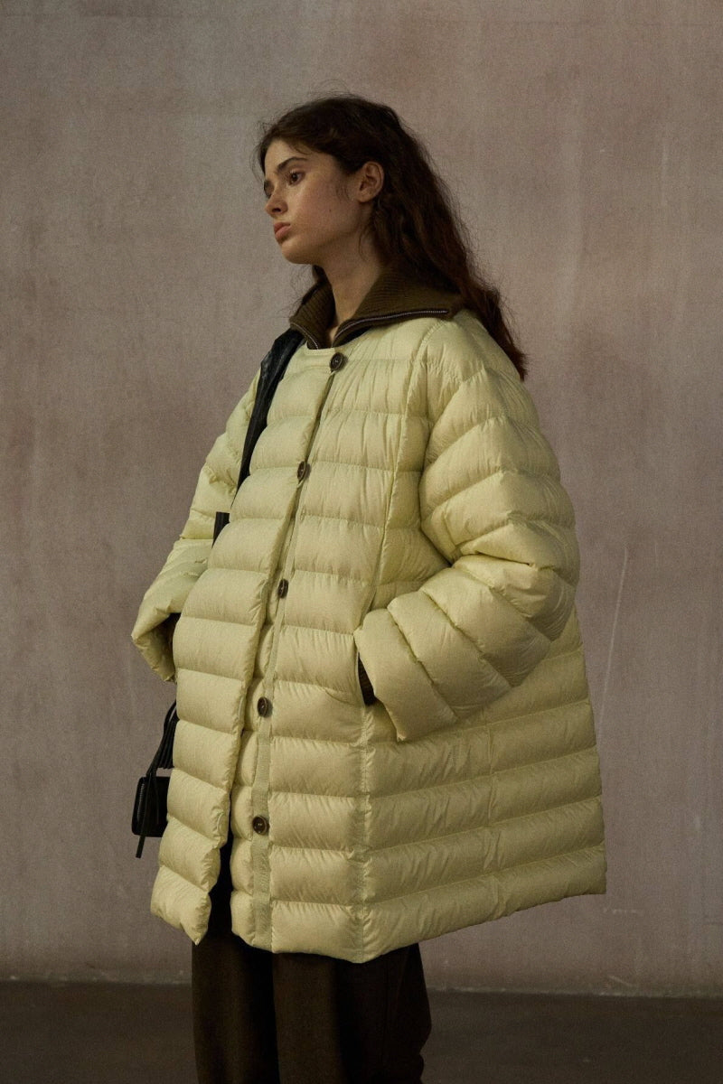Cozy Collarless Quilted Down Jacket