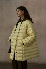 Cozy Collarless Quilted Down Jacket