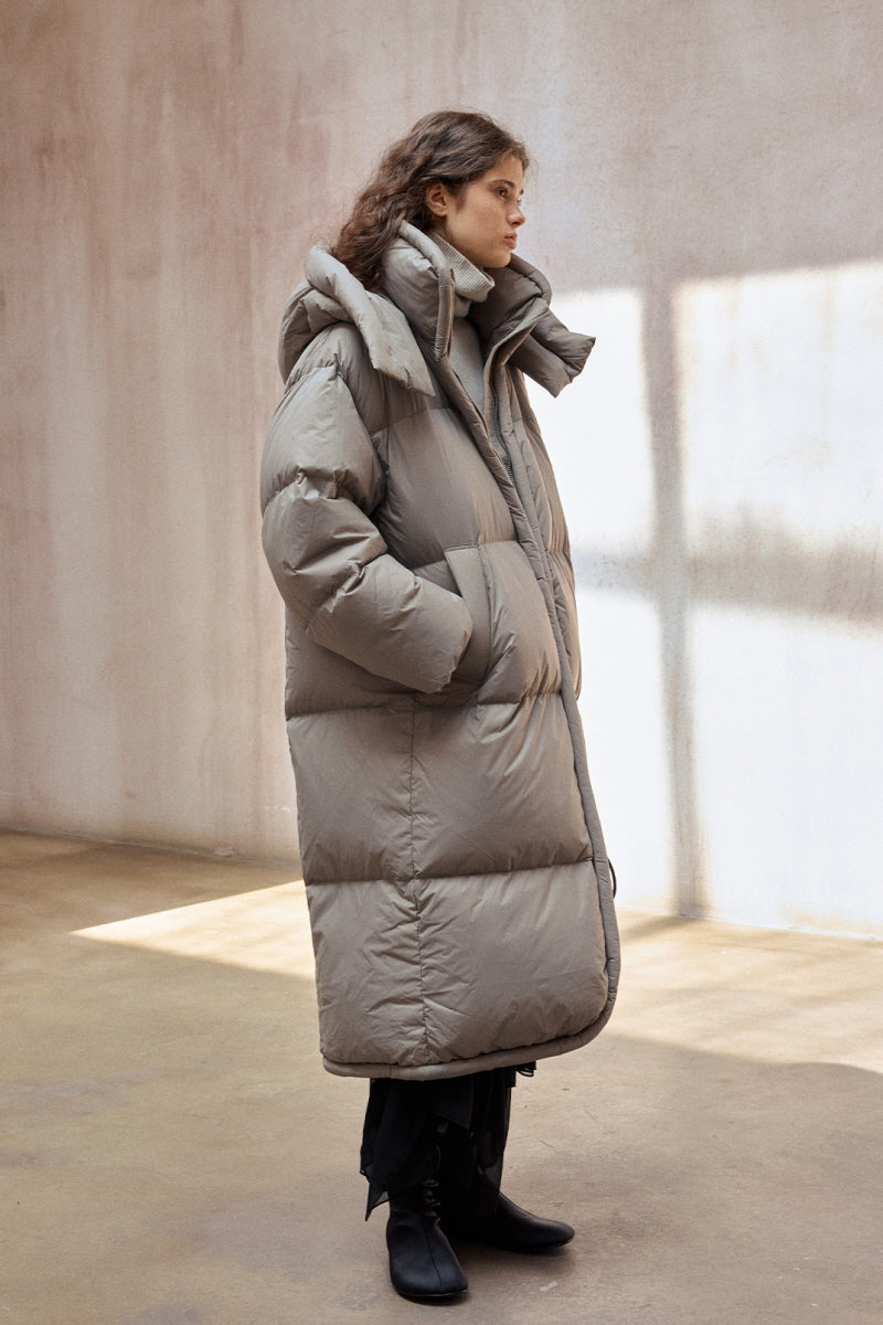 Detachable-Hood Ultralight Long Puffer Coat