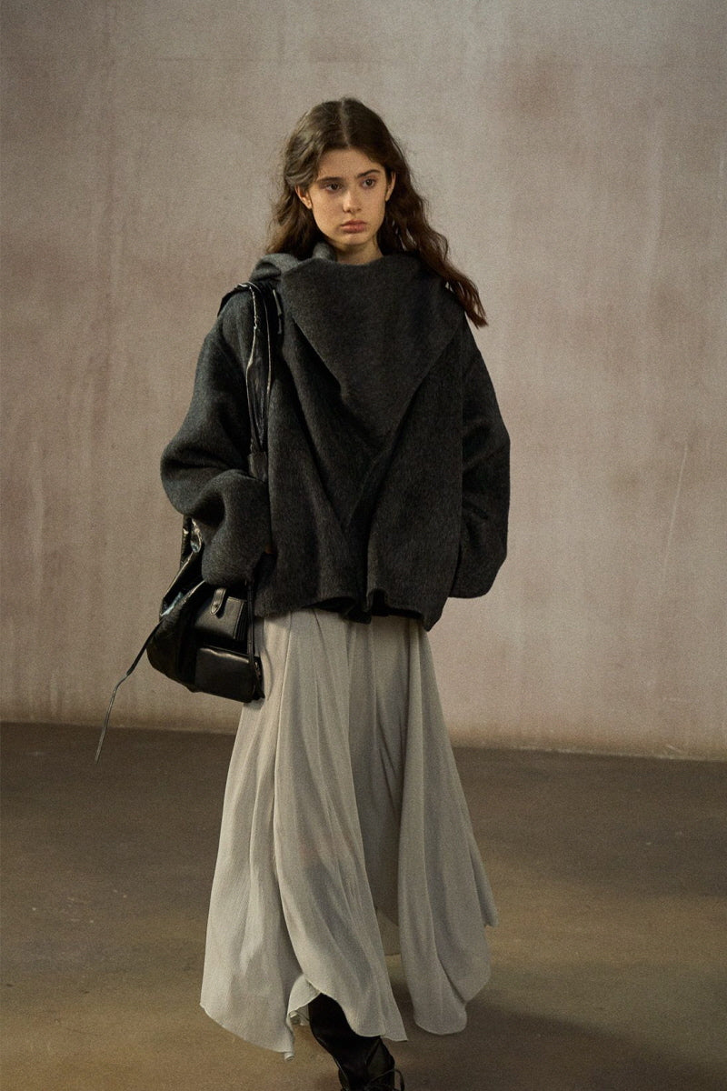 Asymmetric Scarf Collar Reversible Jacket