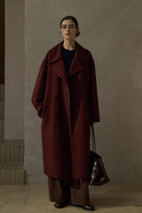 Wide-Lapel Belted Reversible Double-Breasted Coat