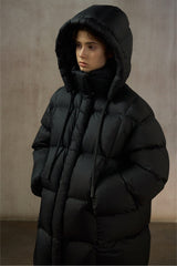 Cocoon Hooded Mid-Length Down Jacket