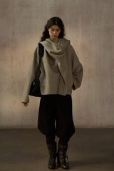 Asymmetric Scarf Collar Reversible Jacket