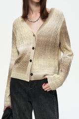 Gradient V-Neck Slouchy Knit Cardigan