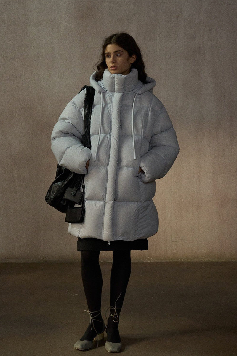 Cocoon Hooded Mid-Length Down Jacket