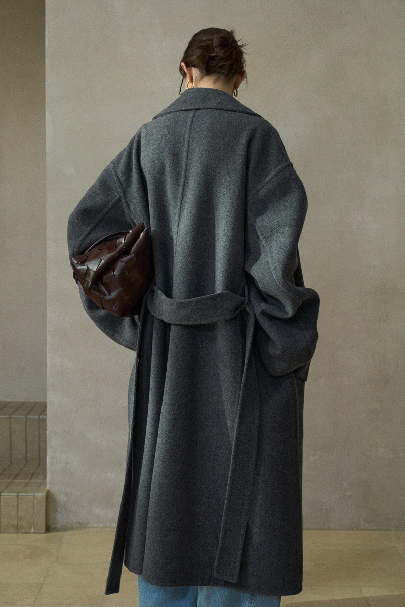 Wide-Lapel Belted Reversible Double-Breasted Coat