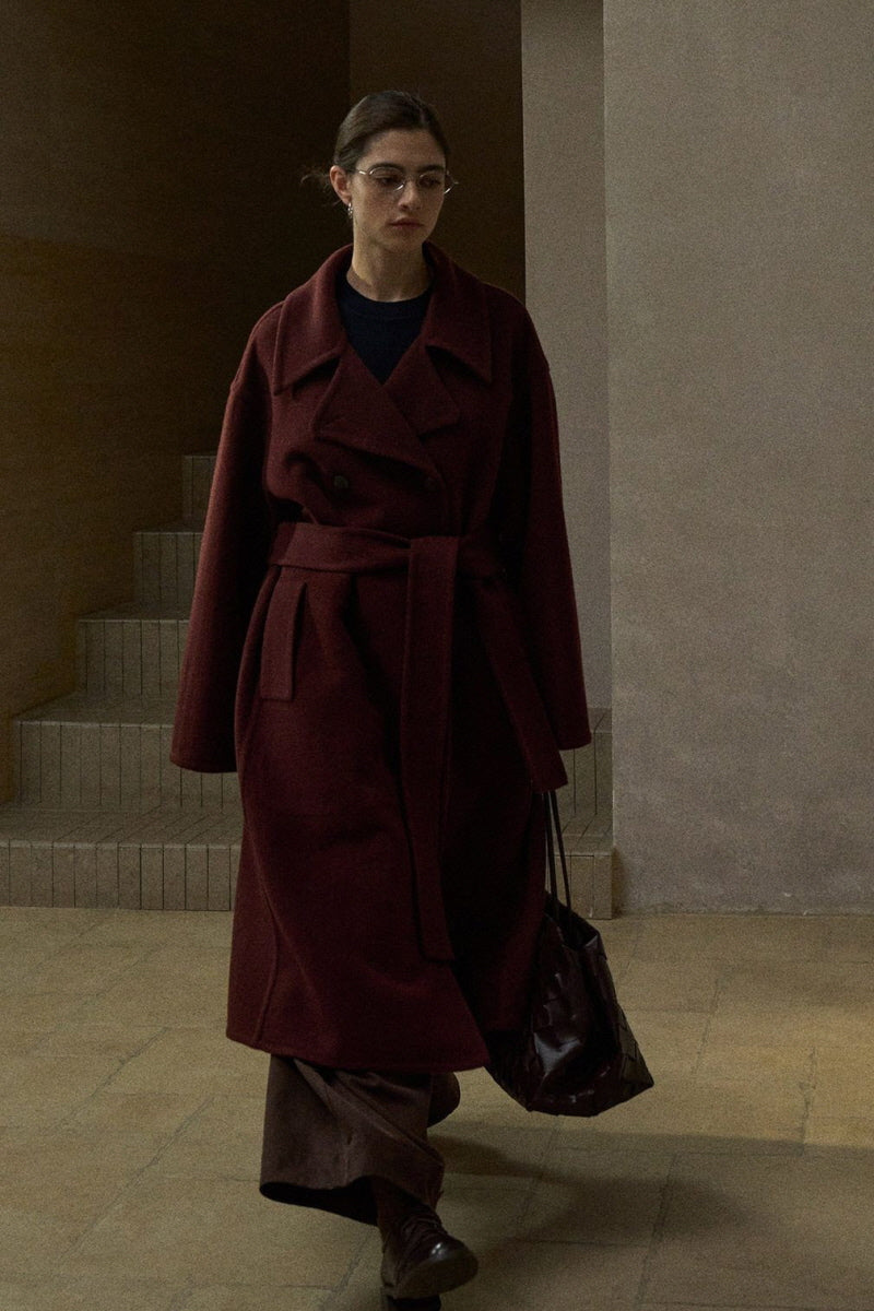 Wide-Lapel Belted Reversible Double-Breasted Coat