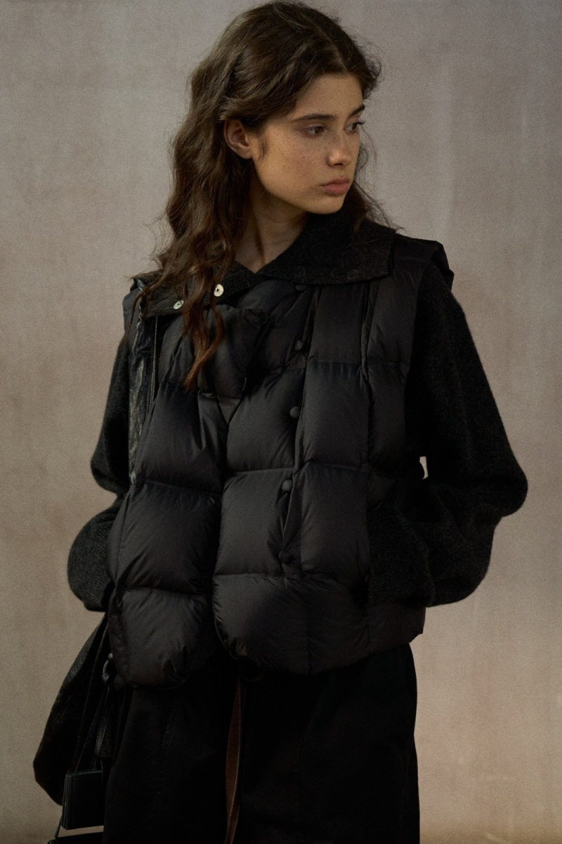 Quilted V-Neck Short Down Vest