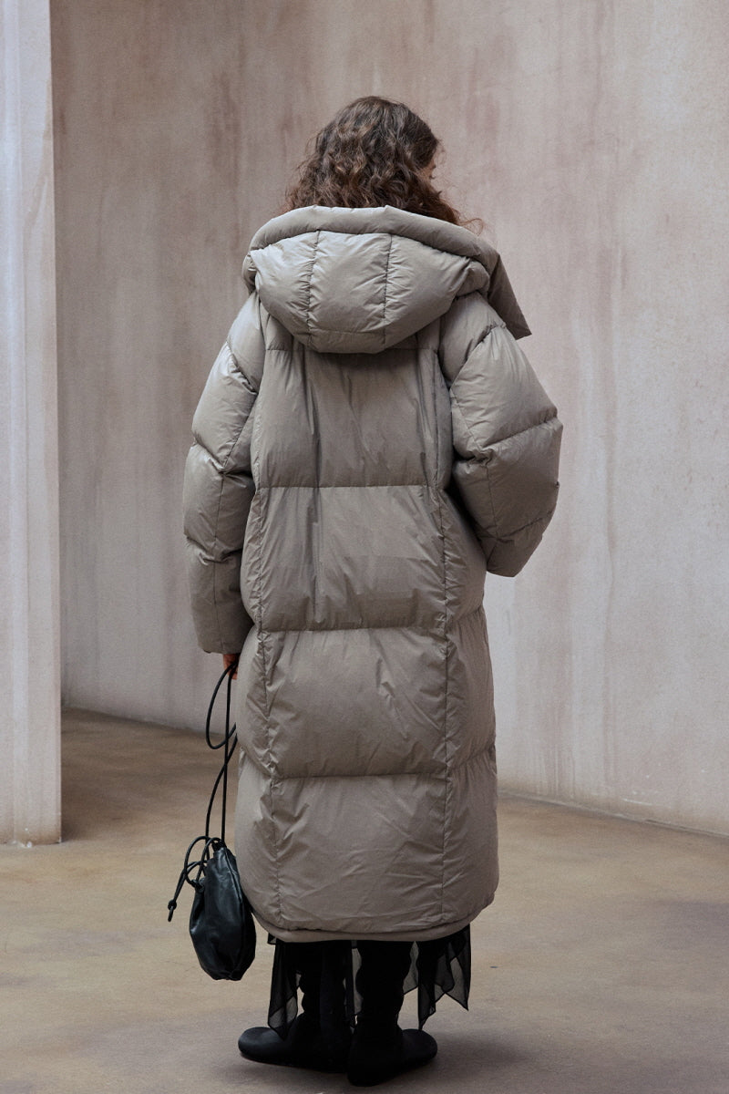 Detachable-Hood Ultralight Long Puffer Coat