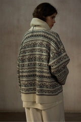 Oversized Fair Isle V-Neck Cardigan