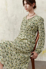 Lace-Up Flowy Pleated Dress