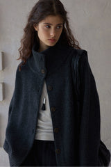 Stand-Collar Dropped-Shoulder Knit Cardigan