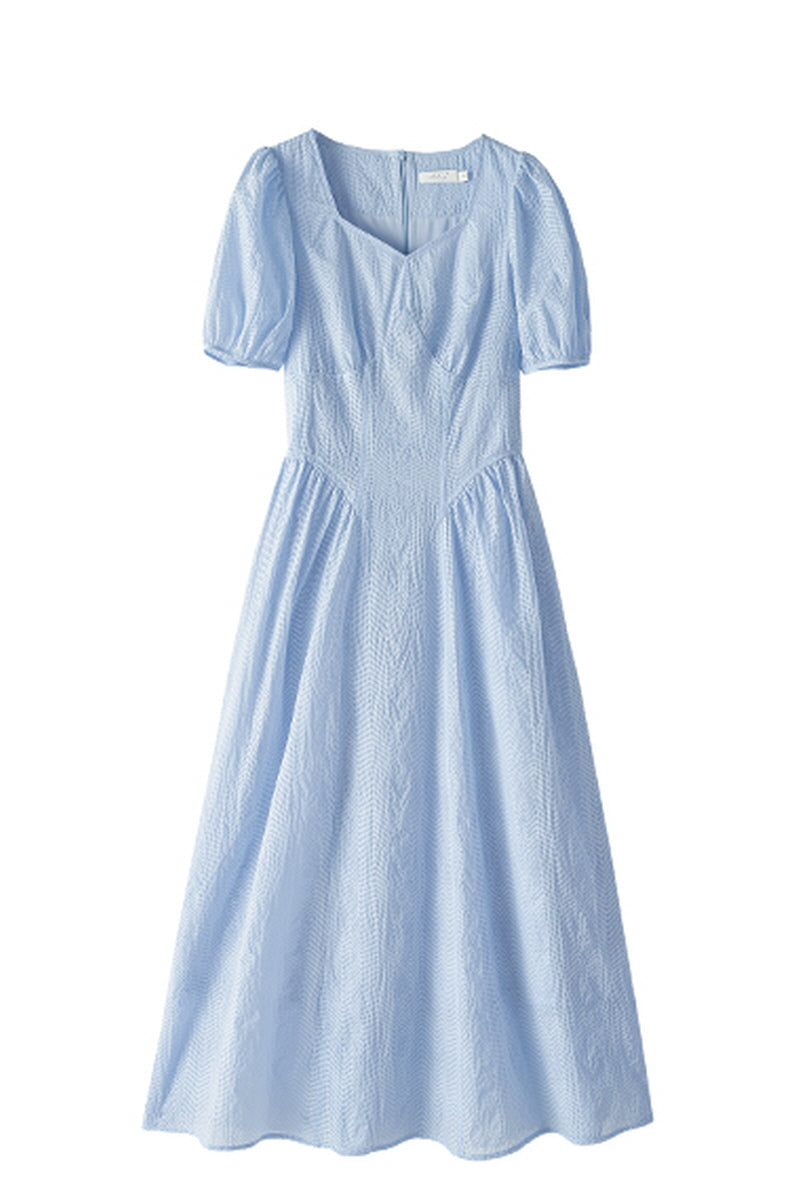 Square Neck Cinched Waist Slim Midi Dress