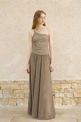 Twisted One-Shoulder Pleated Long Dress