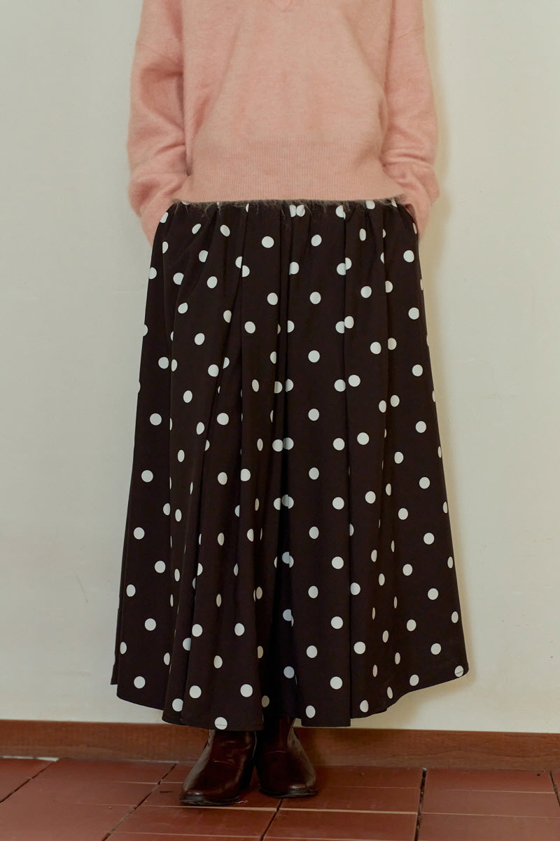 Polka Dot Flowy A-Line Long Skirt