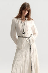 French Micro-Pleated V-Neck Shirred Shirt