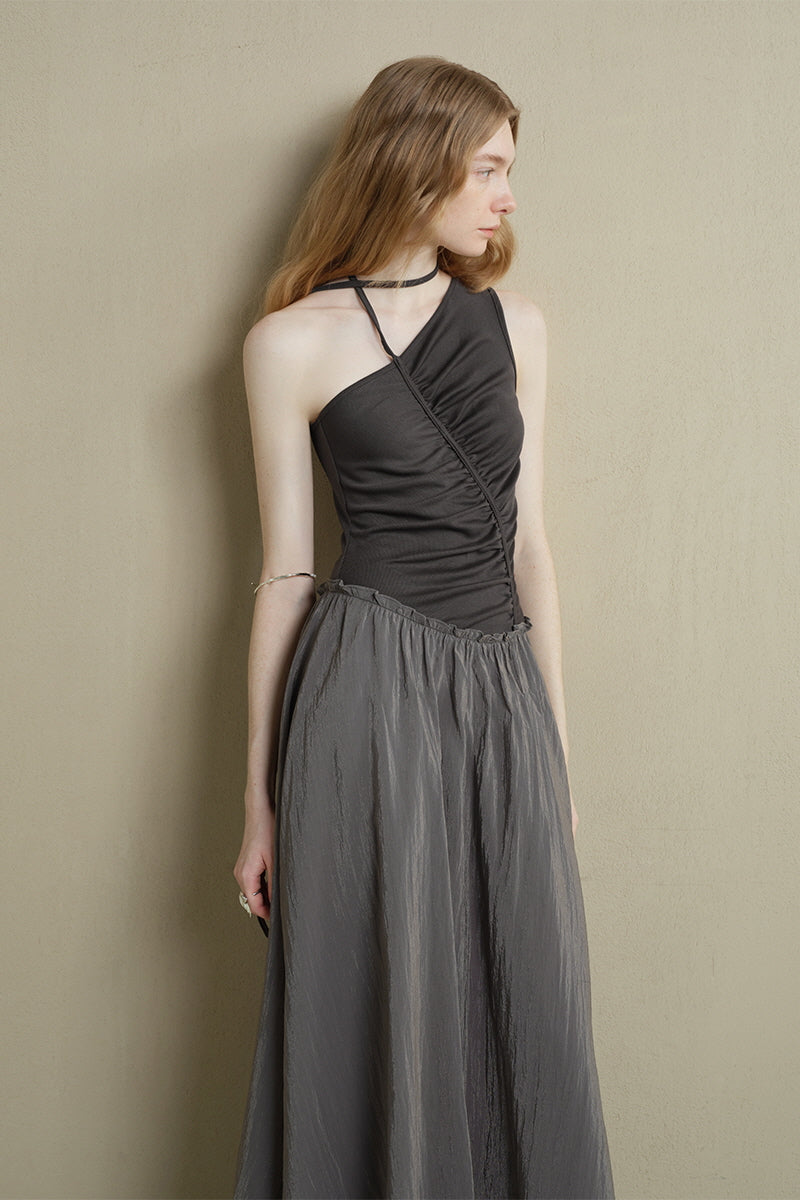Irregular Panel Pleated Sleeveless Dress