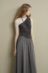 Irregular Panel Pleated Sleeveless Dress