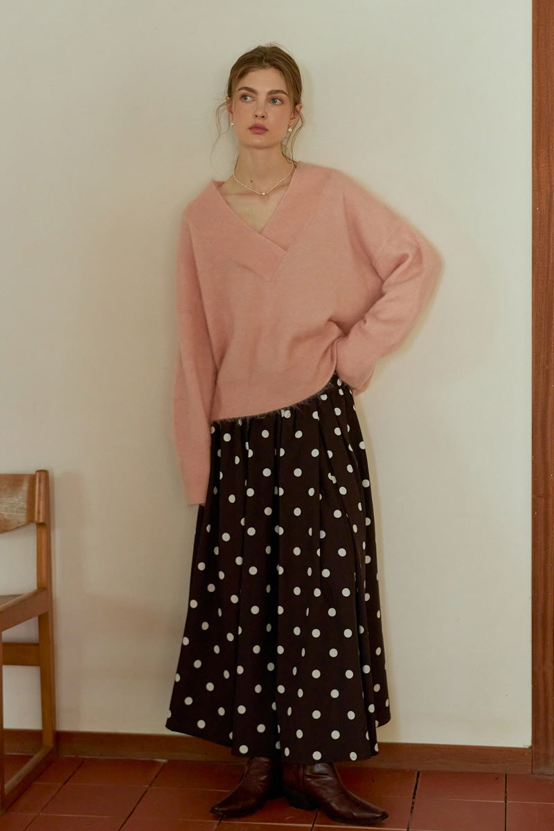 Polka Dot Flowy A-Line Long Skirt