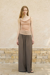 Draped Swing Collar Pleated Knit Top