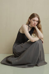 Irregular Panel Pleated Slanted-Shoulder Dress