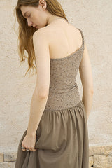 Twisted One-Shoulder Pleated Long Dress