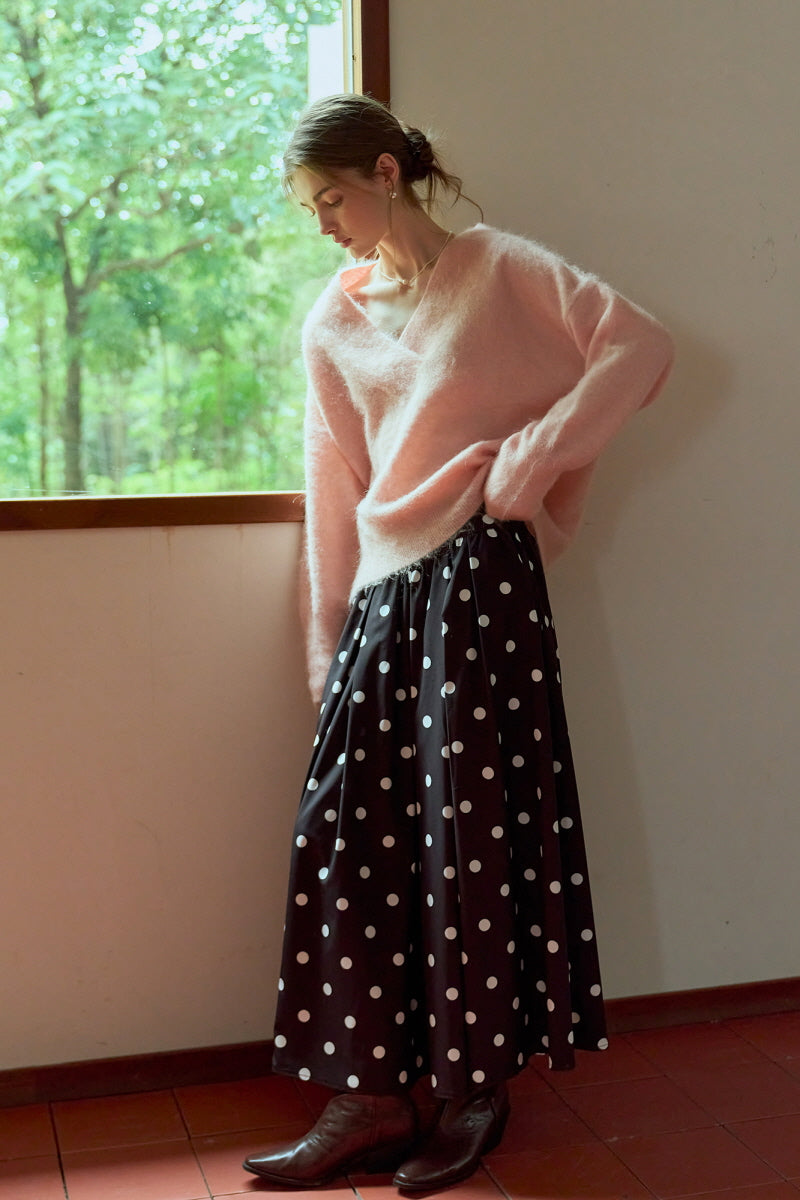 Polka Dot Flowy A-Line Long Skirt